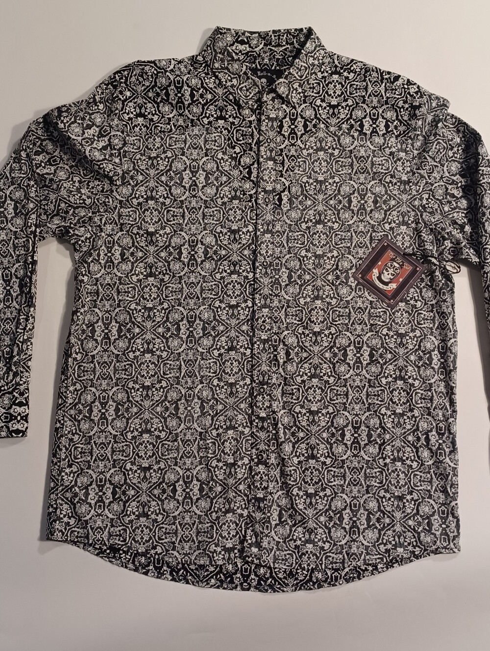 NEW Rock Roll N Soul Floral Pattern 2XL Black White Button